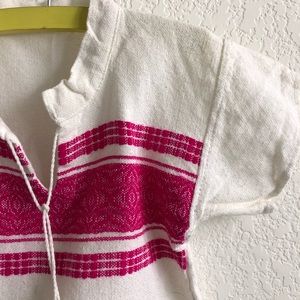 Mexican Tunic Embroidered Peasant Top Tie Tassel